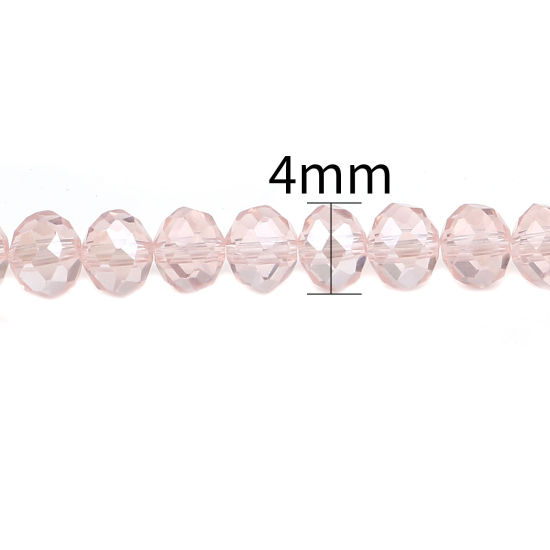 Bild von Glas Perlen Rund Hellrosa AB Farbe Plattiert Facettiert ca. 4mm D., Loch: 0.9mm, 49.5cm - 48.5cm lang, 2 Stränge (ca. 140 Stück/Strang)
