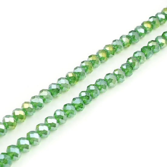 Picture of Glass Beads Round Grass Green AB Rainbow Color Plating Faceted About 4mm Dia, Hole: Approx 0.9mm, 49.5cm(19 4/8") - 48.5cm(19 1/8") long, 2 Strands (Approx 140 PCs/Strand)