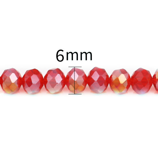 Bild von Glas Perlen Rund Rot AB Farbe Plattiert Facettiert ca. 6mm D., Loch: 1.4mm, 43cm - 42.5cm lang, 2 Stränge (ca. 90 Stück/Strang)