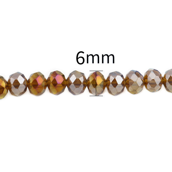 Image de Perles en Verre Rond Ambre Couleur AB à Facettes Placage, Env. 6mm Dia, Trou: 1.4mm, 43cm - 42.5cm long, 2 Enfilades (env. 90 Pcs/Enfilade)