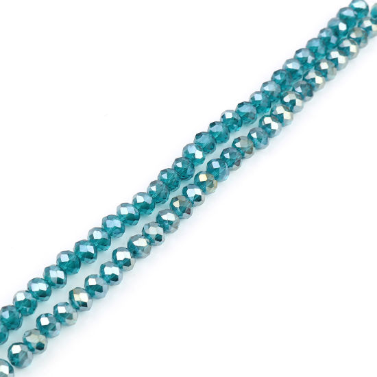 Bild von Glas Perlen Rund Pfauenblau AB Farbe Plattiert Facettiert ca. 6mm D., Loch: 1.4mm, 43cm - 42.5cm lang, 2 Stränge (ca. 90 Stück/Strang)