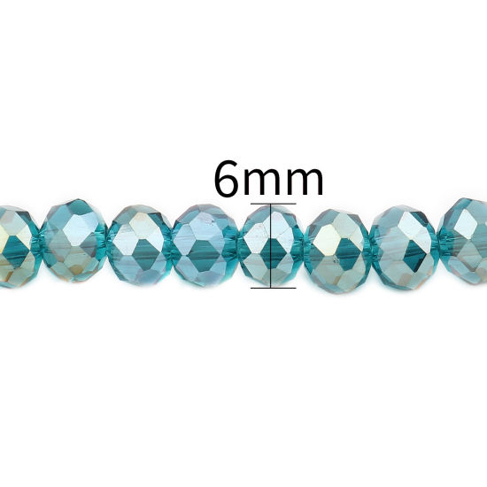Image de Perles en Verre Rond Bleu Paon Couleur AB à Facettes Placage, Env. 6mm Dia, Trou: 1.4mm, 43cm - 42.5cm long, 2 Enfilades (env. 90 Pcs/Enfilade)