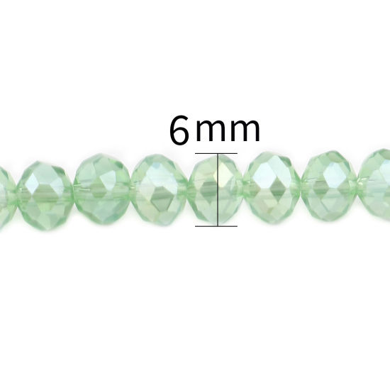 Picture of Glass Beads Round Light Green AB Rainbow Color Plating Faceted About 6mm Dia, Hole: Approx 1.4mm, 43cm(16 7/8") - 42.5cm(16 6/8") long, 2 Strands (Approx 90 PCs/Strand)