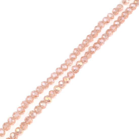 Image de Perles en Verre Rond Rose Pêche Couleur AB à Facettes Placage, Env. 6mm Dia, Trou: 1.4mm, 43cm - 42.5cm long, 2 Enfilades (env. 90 Pcs/Enfilade)