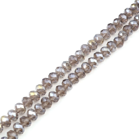 Bild von Glas Perlen Rund Grau AB Farbe Plattiert Facettiert ca. 6mm D., Loch: 1.4mm, 43cm - 42.5cm lang, 2 Stränge (ca. 90 Stück/Strang)