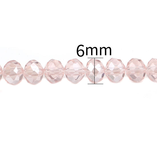 Bild von Glas Perlen Rund Hellrosa AB Farbe Plattiert Facettiert ca. 6mm D., Loch: 1.4mm, 43cm - 42.5cm lang, 2 Stränge (ca. 90 Stück/Strang)