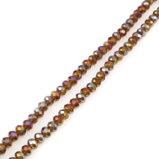 Image de Perles en Verre Rond Ambre Couleur AB à Facettes Placage, Env. 8mm Dia, Trou: 1.4mm, 43.5cm - 42.5cm long, 2 Enfilades (env. 68 Pcs/Enfilade)