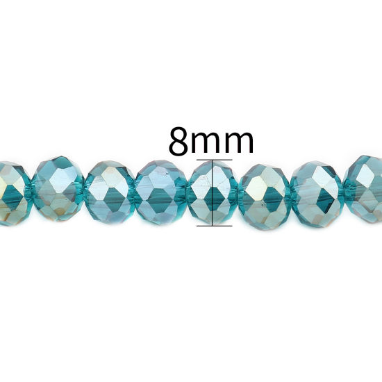 Image de Perles en Verre Rond Bleu Paon Couleur AB à Facettes Placage, Env. 8mm Dia, Trou: 1.4mm, 43.5cm - 42.5cm long, 2 Enfilades (env. 68 Pcs/Enfilade)