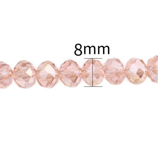 Image de Perles en Verre Rond Rose Pêche Couleur AB à Facettes Placage, Env. 8mm Dia, Trou: 1.4mm, 43.5cm - 42.5cm long, 2 Enfilades (env. 68 Pcs/Enfilade)
