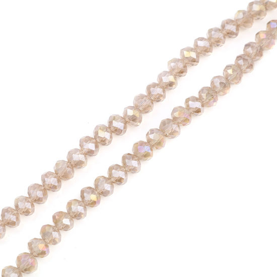 Picture of Glass Beads Round Light Champagne AB Rainbow Color Plating Faceted About 8mm Dia, Hole: Approx 1.4mm, 43.5cm(17 1/8") - 42.5cm(16 6/8") long, 2 Strands (Approx 68 PCs/Strand)