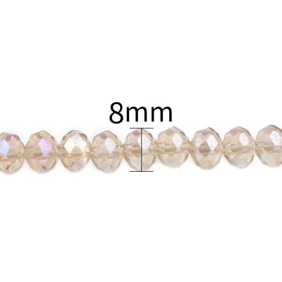 Picture of Glass Beads Round Light Champagne AB Rainbow Color Plating Faceted About 8mm Dia, Hole: Approx 1.4mm, 43.5cm(17 1/8") - 42.5cm(16 6/8") long, 2 Strands (Approx 68 PCs/Strand)