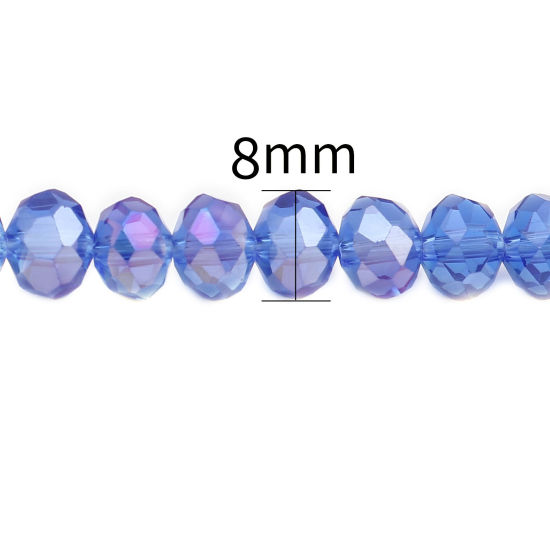 Image de Perles en Verre Rond Bleu Foncé Couleur AB à Facettes Placage, Env. 8mm Dia, Trou: 1.4mm, 43.5cm - 42.5cm long, 2 Enfilades (env. 68 Pcs/Enfilade)