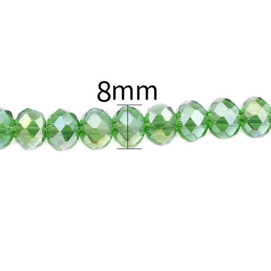 Image de Perles en Verre Rond Vert Couleur AB à Facettes Placage, Env. 8mm Dia, Trou: 1.4mm, 43.5cm - 42.5cm long, 2 Enfilades (env. 68 Pcs/Enfilade)