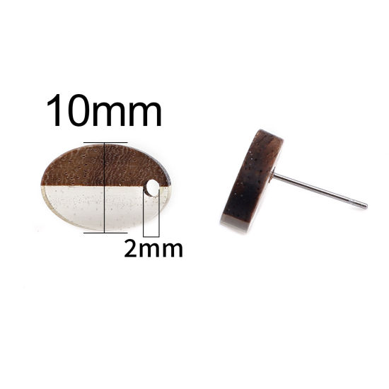 Image de Boucles d'Oreilles Puces Résine à Effet de Bois Naturel en Résine & Bois Naturel Ovale Transparent avec Boucle 15mm x 10mm, Epaisseur de Fil: (21 gauge), 6 Pcs