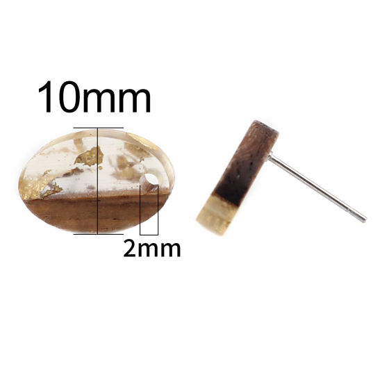 Image de Boucles d'Oreilles Puces Résine à Effet de Bois Naturel en Résine & Bois Naturel Ovale Transparent avec Boucle 15mm x 10mm, Epaisseur de Fil: (21 gauge), 6 Pcs