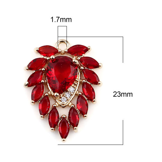 Picture of Brass & Glass Charms Gold Plated Red Leaf 23mm x 18mm, 1 Piece                                                                                                                                                                                                
