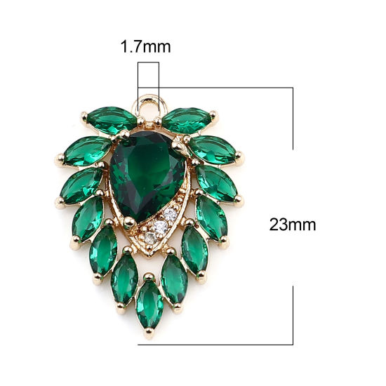 Picture of Brass & Glass Charms Gold Plated Green Leaf 23mm x 18mm, 1 Piece                                                                                                                                                                                              