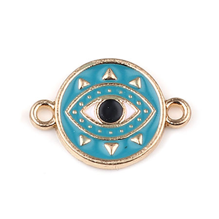 Picture of Zinc Based Alloy Connectors Round Gold Plated Evil Eye Enamel 19mm x 13mm, 10 PCs