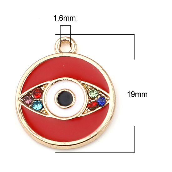 Immagine di Lega di Zinco Religione Charms Tondo Oro Placcato Rosso Malocchio Smalto 19mm x 16mm , 10 Pz