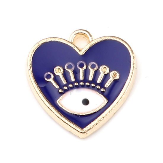 Immagine di 10 Pz Lega di Zinco Ciondoli Oro Placcato Blu Scuro Cuore Malocchio Smalto 15mm x 15mm