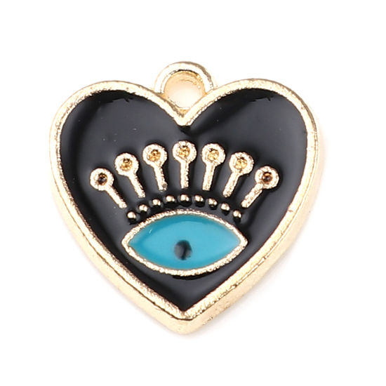 Immagine di 10 Pz Lega di Zinco Ciondoli Oro Placcato Nero Cuore Malocchio Smalto 15mm x 15mm
