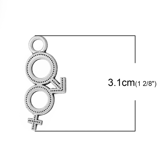 Immagine di Lega di Zinco Charm Ciondoli Simbolo di Maschio Argento Antico 3.1cm x 1.5cm , 20 Pz