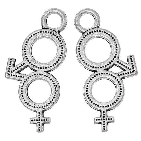 Immagine di Lega di Zinco Charm Ciondoli Simbolo di Maschio Argento Antico 3.1cm x 1.5cm , 20 Pz