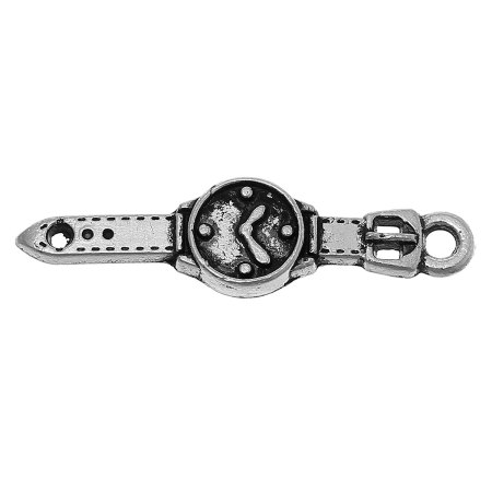 Immagine di Lega di Zinco Charm Ciondoli Orologio da Polso Argento Antico 24mm x 7mm , 30 Pz