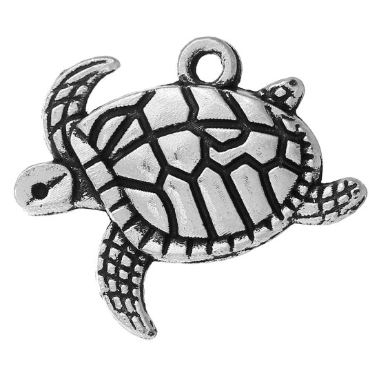 オーシャンアクセサリー 亜鉛合金 チャーム 海動物 亀 銀古美 20mmx 17mm、 30 個 の画像