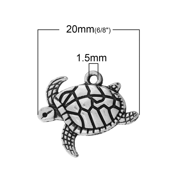 オーシャンアクセサリー 亜鉛合金 チャーム 海動物 亀 銀古美 20mmx 17mm、 30 個 の画像