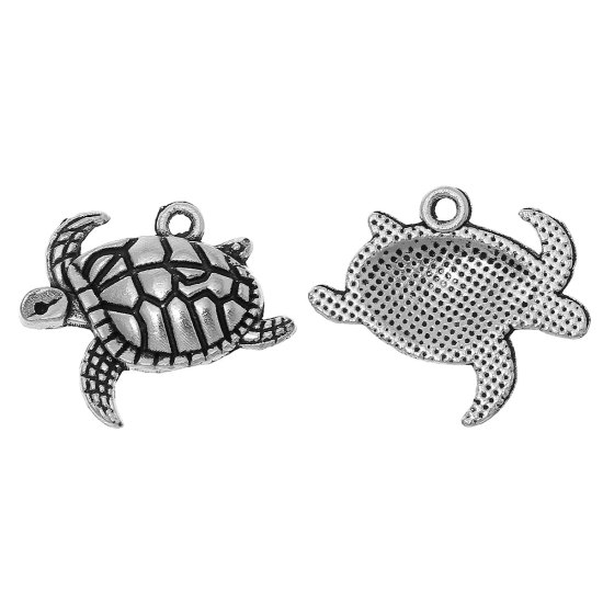 オーシャンアクセサリー 亜鉛合金 チャーム 海動物 亀 銀古美 20mmx 17mm、 30 個 の画像