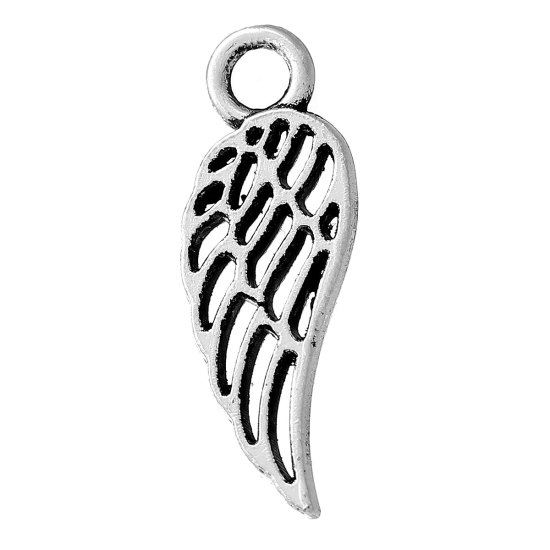 Picture of Zinc Based Alloy Charms Angel Wing Antique Silver Color Hollow 18mm( 6/8") x 7mm( 2/8"), 50 PCs