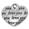 Bild von Zinklegierung Charm Anhänger Herz Antiksilber Message " Love you " 14mm x 12mm, 4 Stücke