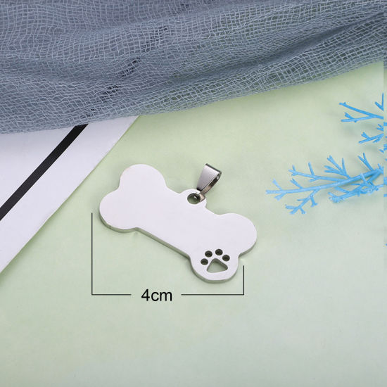 Immagine di Acciaio Inossidabile Memoriale dell'animale Etichette di Stampaggio Vuote Ciondoli Osso Artiglio Tono Argento Lucidatura Unilaterale 40mm x 21mm , 1 Pz