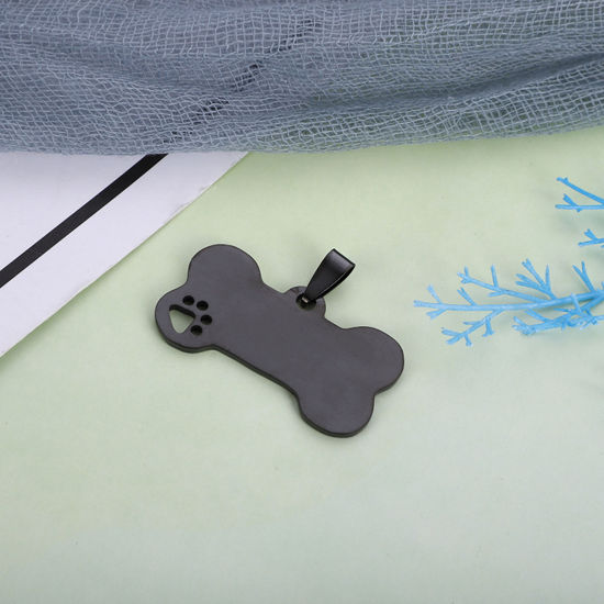 Immagine di 1 Pz Acciaio Inossidabile Memoriale dell'animale Etichette di Stampaggio Vuote Ciondoli Osso Artiglio Nero Lucidatura su Entrambi i Lati 40mm x 21mm 