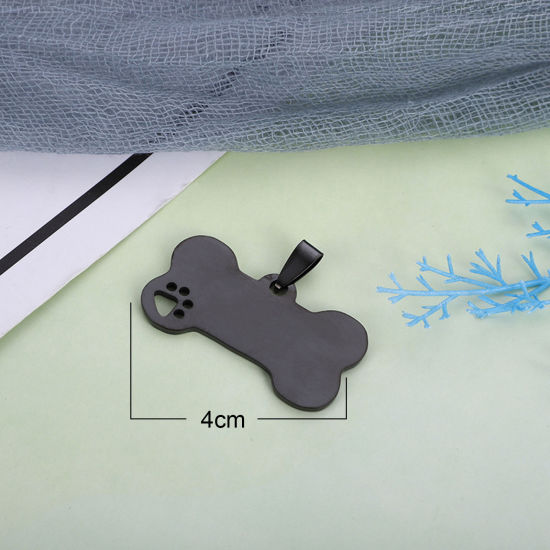 Immagine di 1 Pz Acciaio Inossidabile Memoriale dell'animale Etichette di Stampaggio Vuote Ciondoli Osso Artiglio Nero Lucidatura su Entrambi i Lati 40mm x 21mm 