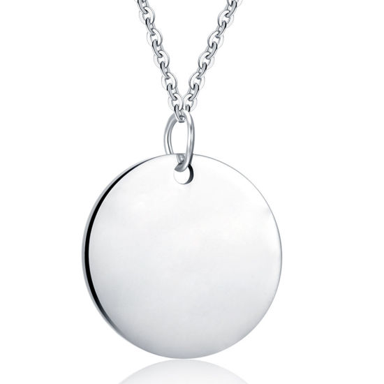 Immagine di Acciaio Inossidabile Etichette di Stampaggio Vuote Collana Tono Argento Tondo Lucidatura Unilaterale 45cm Lunghezza, 1 Pz