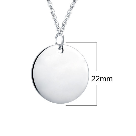 Immagine di Acciaio Inossidabile Etichette di Stampaggio Vuote Collana Tono Argento Tondo Lucidatura Unilaterale 45cm Lunghezza, 1 Pz
