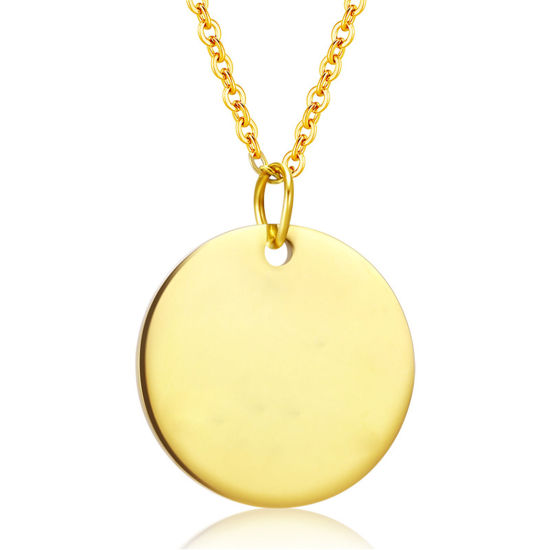 Immagine di Acciaio Inossidabile Etichette di Stampaggio Vuote Collana Oro Placcato Tondo Lucidatura Unilaterale 45cm Lunghezza, 1 Pz