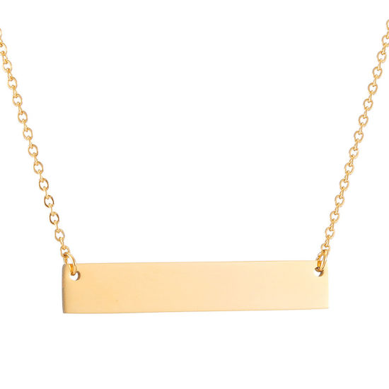 Picture of Stainless Steel Blank Stamping Tags Necklace Gold Plated Rectangle One-sided Polishing 47cm(18 4/8") long, 1 Piece