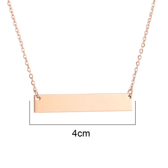 Picture of Stainless Steel Blank Stamping Tags Necklace Rose Gold Rectangle One-sided Polishing 47cm(18 4/8") long, 1 Piece