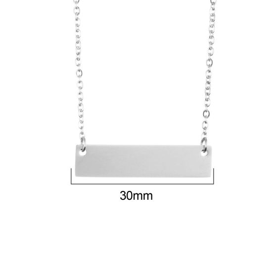 Picture of Stainless Steel Blank Stamping Tags Necklace Silver Tone Rectangle One-sided Polishing 47cm(18 4/8") long, 1 Piece