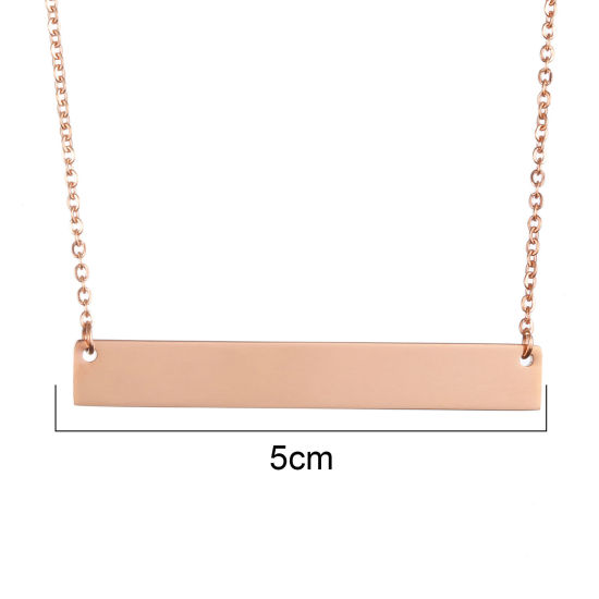 Picture of Stainless Steel Blank Stamping Tags Necklace Rose Gold Rectangle One-sided Polishing 47cm(18 4/8") long, 1 Piece