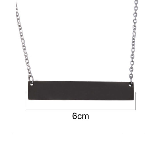 Picture of Stainless Steel Blank Stamping Tags Necklace Black Rectangle One-sided Polishing 47cm(18 4/8") long, 1 Piece