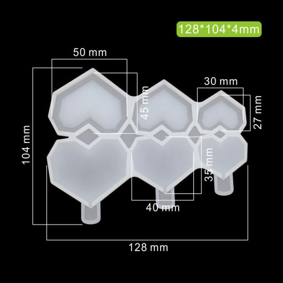 Image de Blanc - Fournitures de Cuisson de Moule en Silicone au Chocolat et Au Coeur D'amour de Diamant 12.8x10.4x0.4cm, 1 Kit