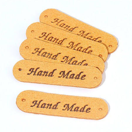 Изображение PU Ярлык Прямоугольник Желтый " Hand Made " 45мм x 12мм , 20 ШТ