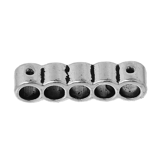 Picture of Spacer Beads Cylinder Antique Silver Color 5 Holes (Can Hold ss4 Rhinestone) About 22mm x 5mm, Hole:Approx 3.4mm, 50 PCs