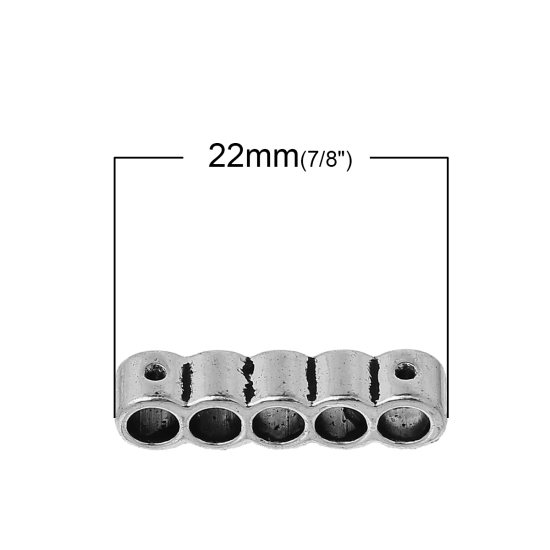 Picture of Spacer Beads Cylinder Antique Silver Color 5 Holes (Can Hold ss4 Rhinestone) About 22mm x 5mm, Hole:Approx 3.4mm, 50 PCs
