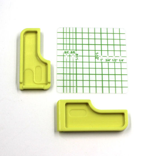 Image de Outils à Couture en Plastique Plaque de Positionnement du Guide de Couture Vert-Jaune 7cm x 7cm, 1 Kit ( 3 Pcs/Kit)