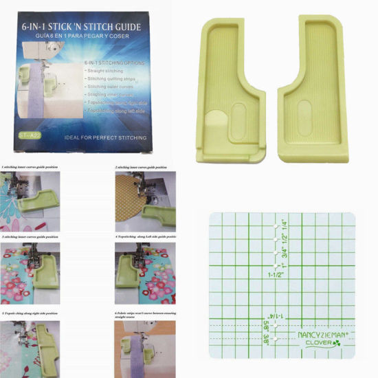 Image de Outils à Couture en Plastique Plaque de Positionnement du Guide de Couture Vert-Jaune 7cm x 7cm, 1 Kit ( 3 Pcs/Kit)